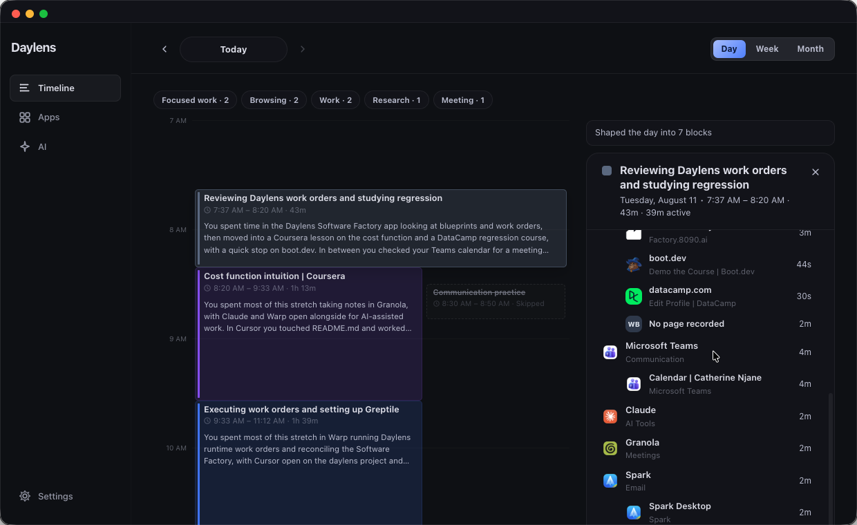 Block detail with apps and sites behind a session